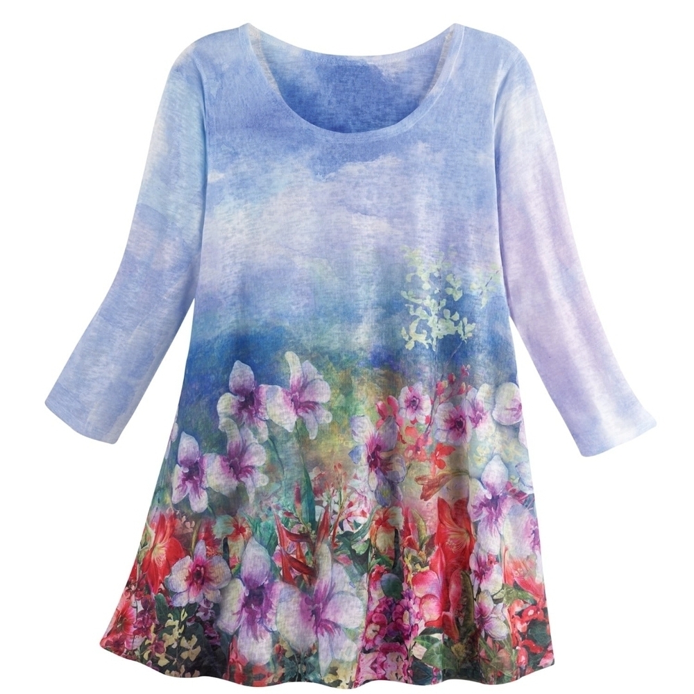 ET'LOIS | Watercolor Floral Long Sleeve Boho Cottagecore Feminine Top Shirt | M